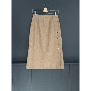 Vintage Sir for Her Wool Tan High Waist A Line Midi Skirt Size 26 Waist